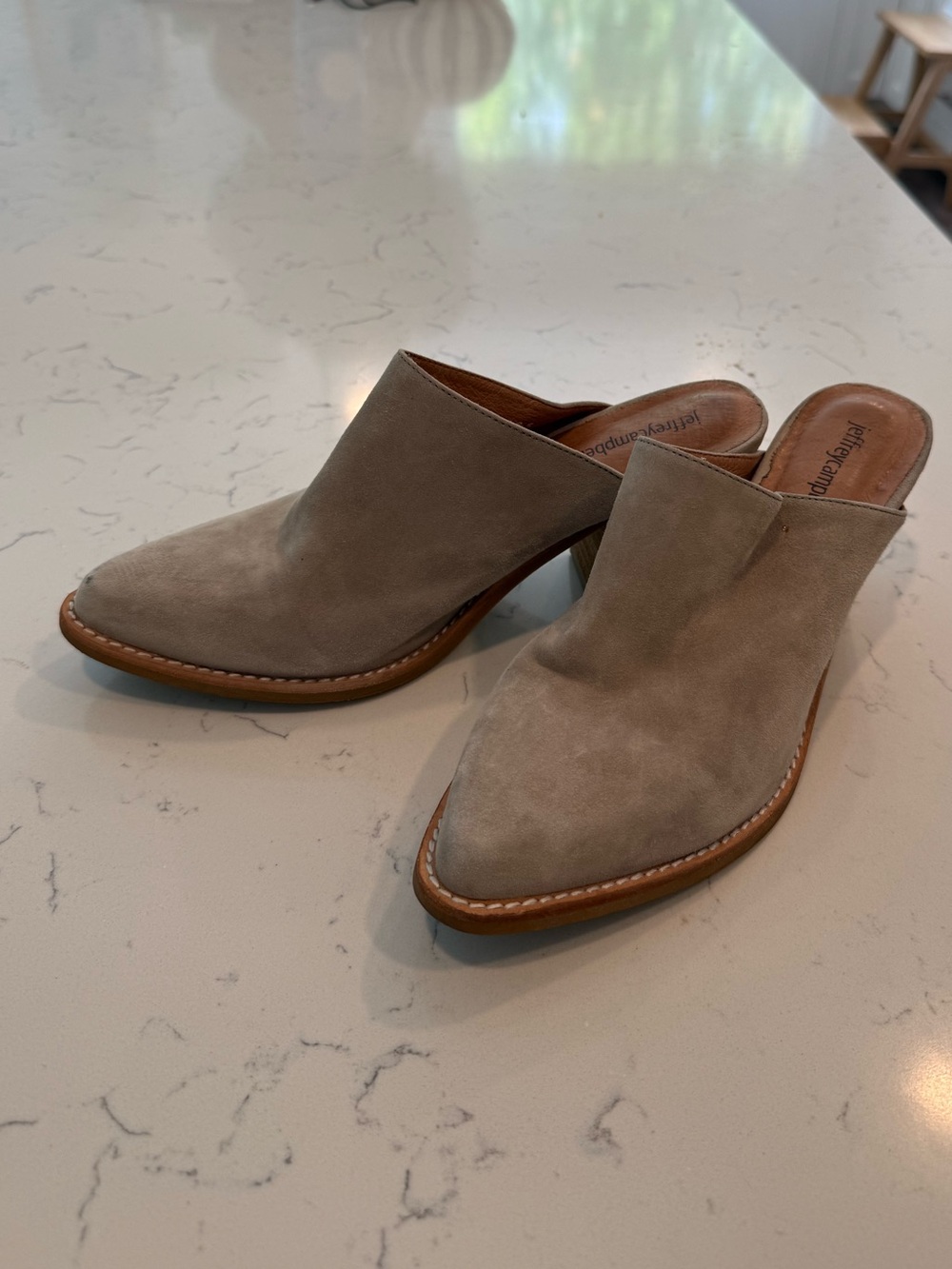 Jeffrey Campbell Taupe Suede Pointed Toe Mule Heels
